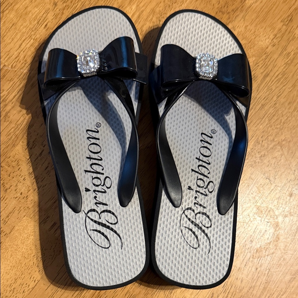Brighton Black Sandals with Sparkling Bow